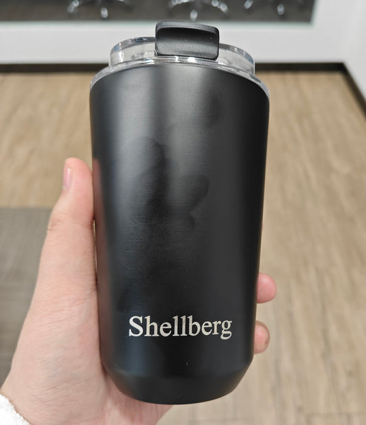 Shellberg 14 oz Stainless Steel Travel Coffee Mug with Lid, Double-Walled Coffee Tumbler Cup Insulated Spill Proof for Hot and Cold Drinks, Black